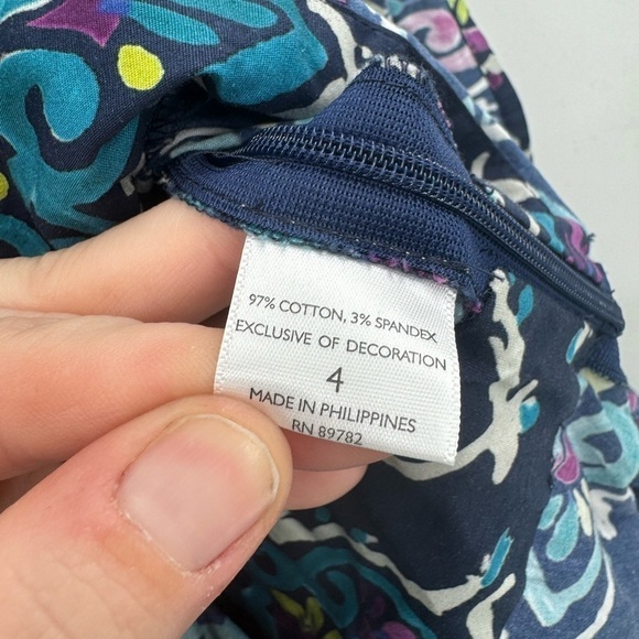 Josie Natori Festive Blue Paisley Retro Floral One Shoulder Women 4 Ruffle Dress - Picture 9 of 14